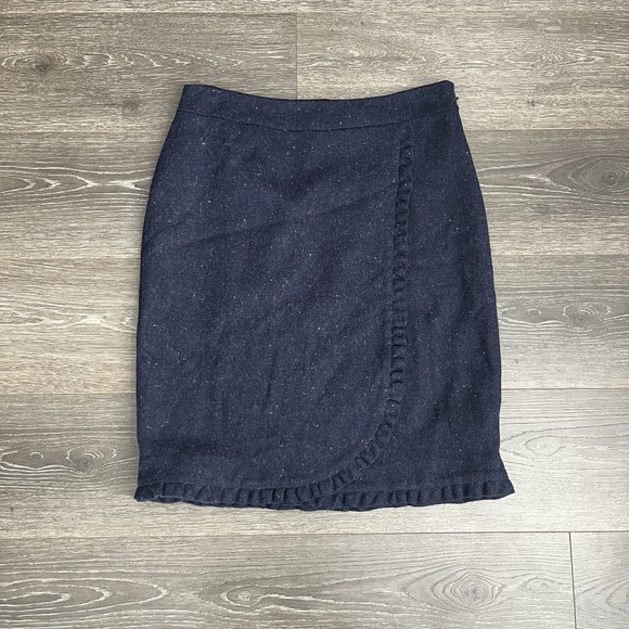 Talbots Dresses & Skirts - Talbots Skirt Womens‎ 8 Navy Blue Ruffle Wool Blend Pencil Faux Wrap Preppy Work